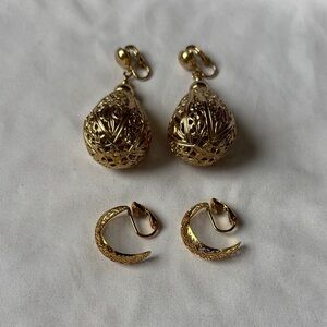 Gold Teardrop & Crescent Clip-On Earring Set